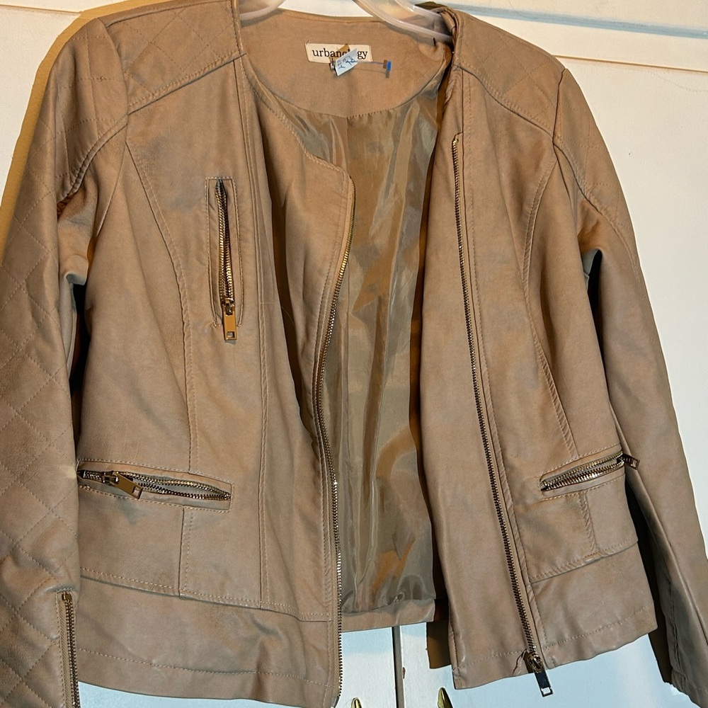 Urbanology Beige Faux Leather Moto Jacket - Picture 4 of 15